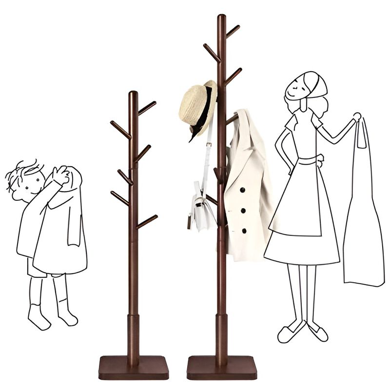 Mid-Century Modern Wood Coat Rack with Adjustable Height and Tripod Base