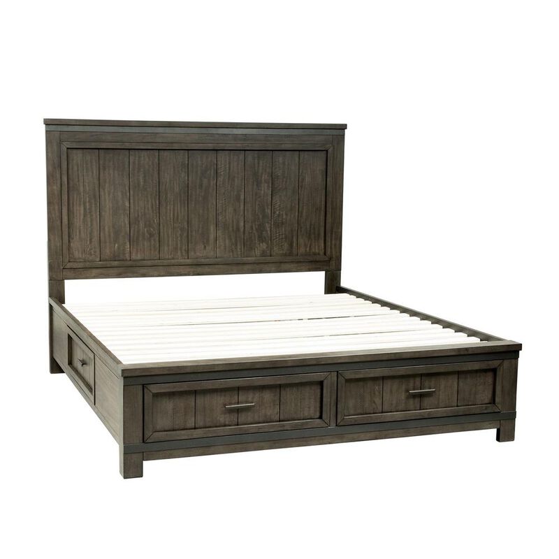 Liberty Furniture Thornwood Hills Queen Two Sided Storage Bed in Rock Beaten Brown w/ Saw Cuts image number 2