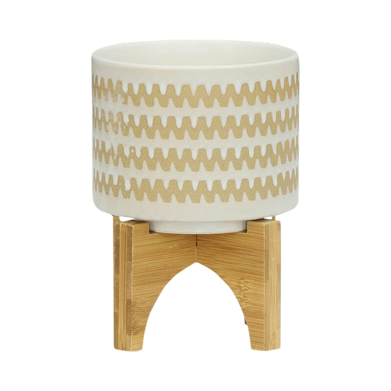 S/2 5/8" Zig-zag Planter W/ Stand, White image number 1