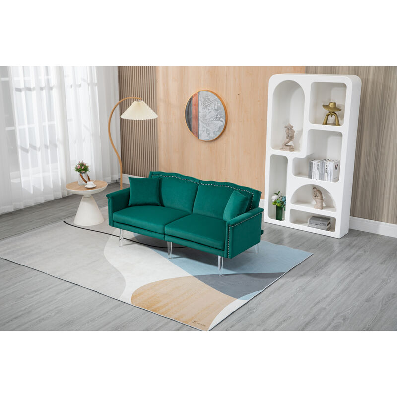 Couches for Living Room Mid Century Modern Velvet Loveseats Sofa with 2 Pillows, Loveseat Armrest for Bedroom, Apartment, Home Office
