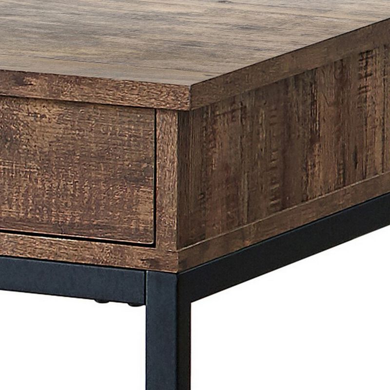 24 Inch Side End Table, Rectangular Tabletop, Single Drawer, Rustic Brown