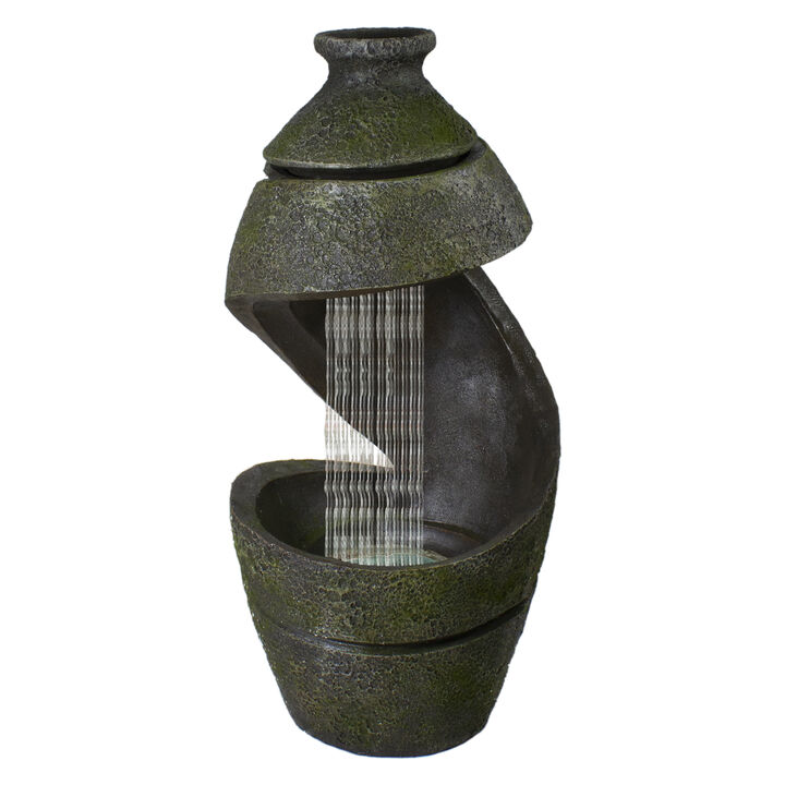 31" Green and Gray Mossy Outdoor Garden Water Fountain