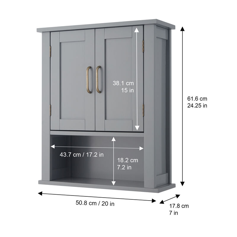 Mercer Removable Two-Door Wall Cabinet with Open Shelf, Gray image number 4