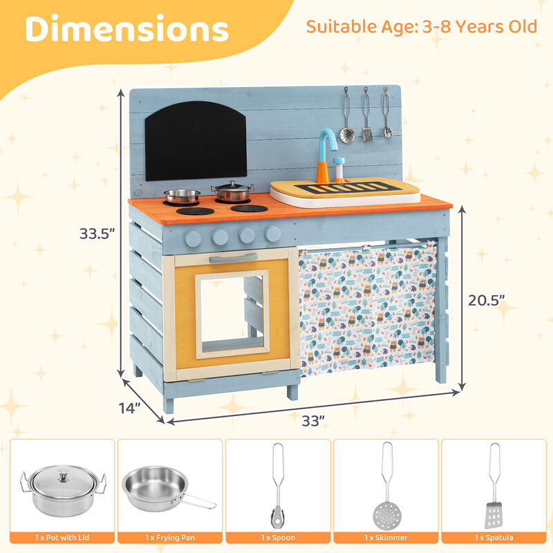 Blue Wooden Kids Toy Kitchen Set with Removable Circulation Faucet and Accessories image number 2