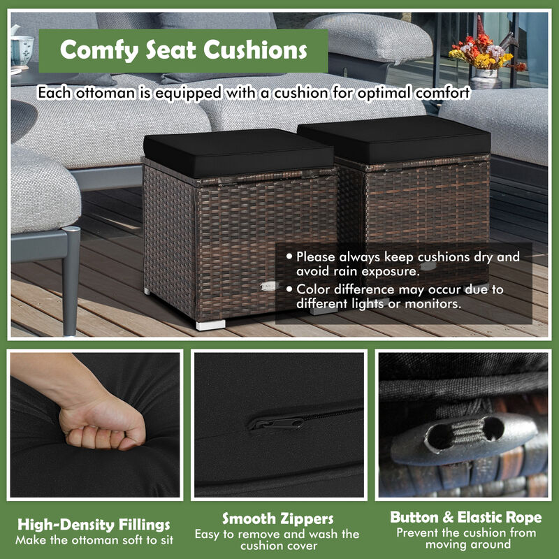 2 Pieces Patio Ottoman with Removable Cushions