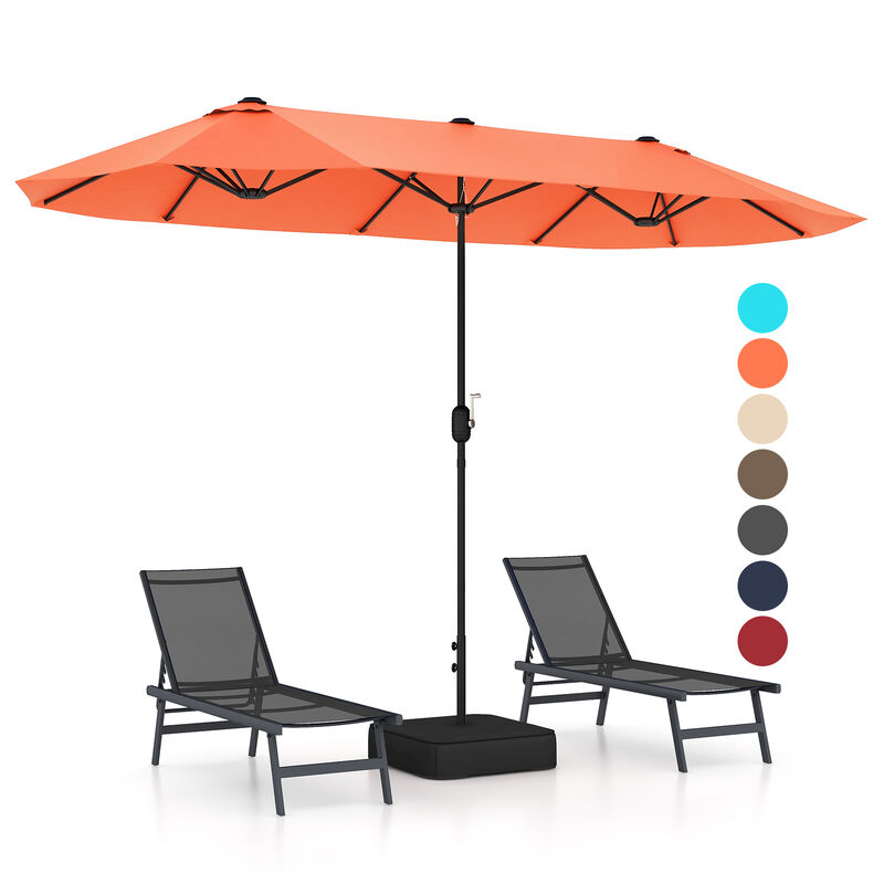 Double-Sided Patio Twin Table Umbrella with Crank Handle
