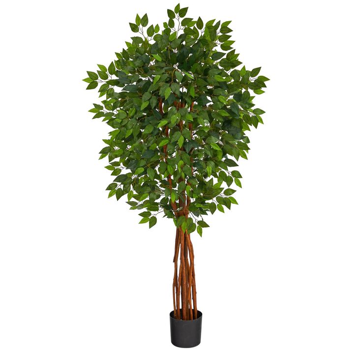 Nearly Natural 5.5-in Super Deluxe Ficus Artificial Tree with Natural Trunk