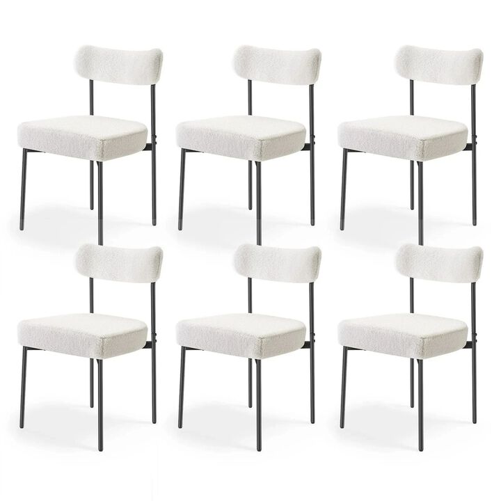 Set of 6 Boucle Dining Chairs with Curved Back Black Legs