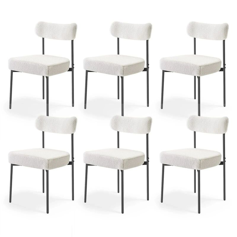Set of 6 Boucle Dining Chairs with Curved Back Black Legs image number 0