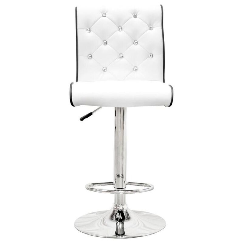 Best Master Furniture Best Master Swivel Bar Stool with Crystal and Tufted Look in White (Set of 2)