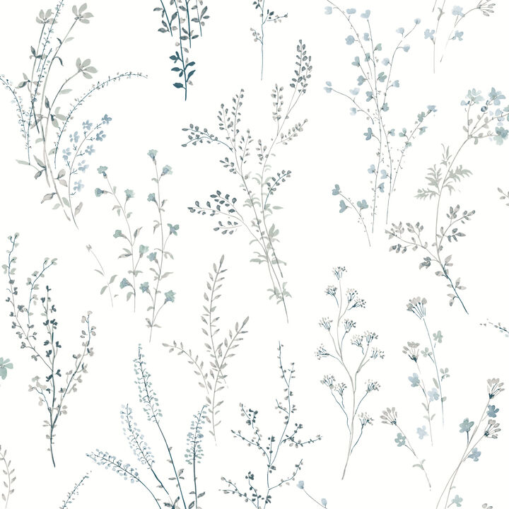Wildflower Sprigs Blue & Green Peel & Stick Wallpaper