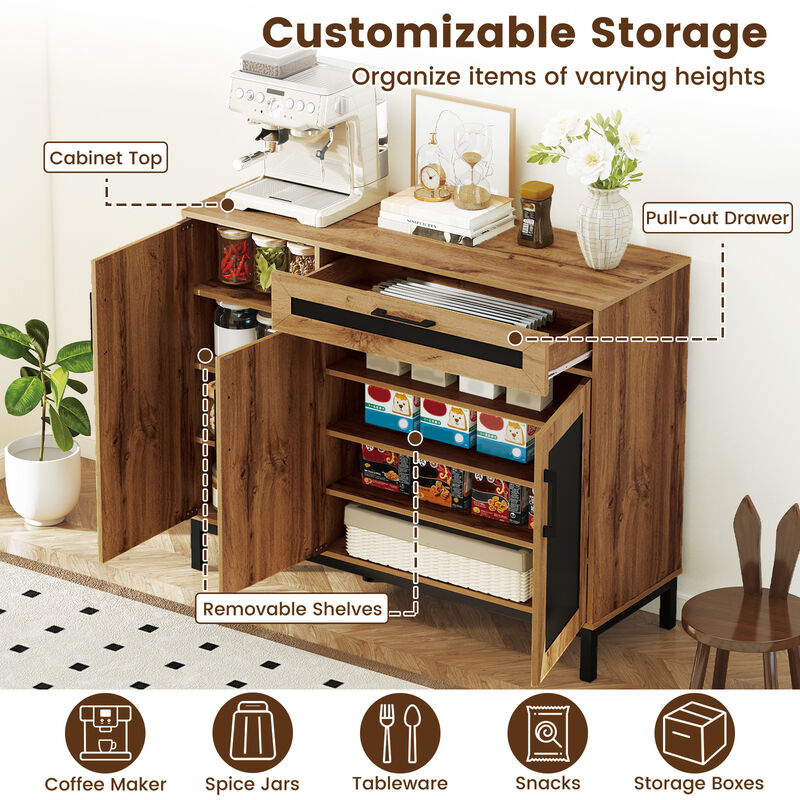 Natural 48" Buffet Cabinet with Drawer and Metal Leg Sideboard image number 4