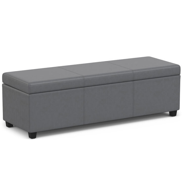 Avalon 54 inch Wide Contemporary Rectangle Extra Large Storage Ottoman Bench in Stone Grey PU faux leather, Assembled