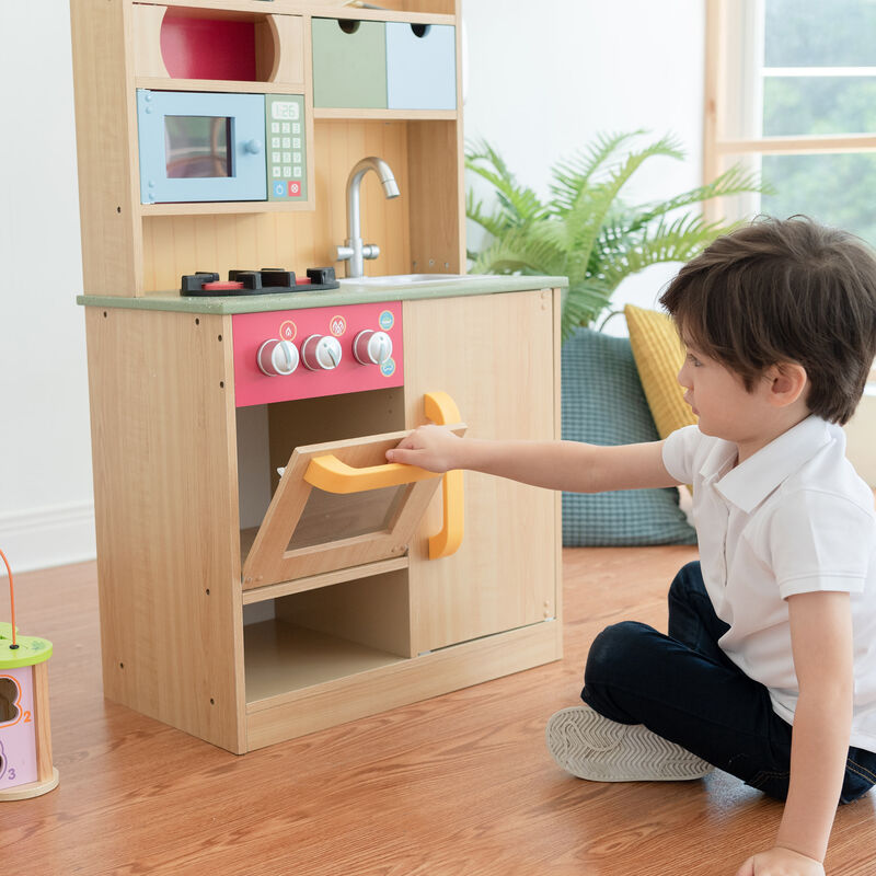 Little Chef Florence Classic Play Kitchen with 5 Kitchen Accessory Toys, Wood Grain image number 4