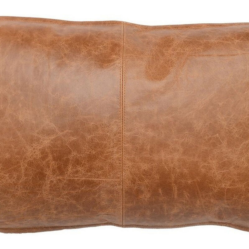 Rectangular Leatherette Throw Pillow with Stitched Details, Small, Brown - Benzara