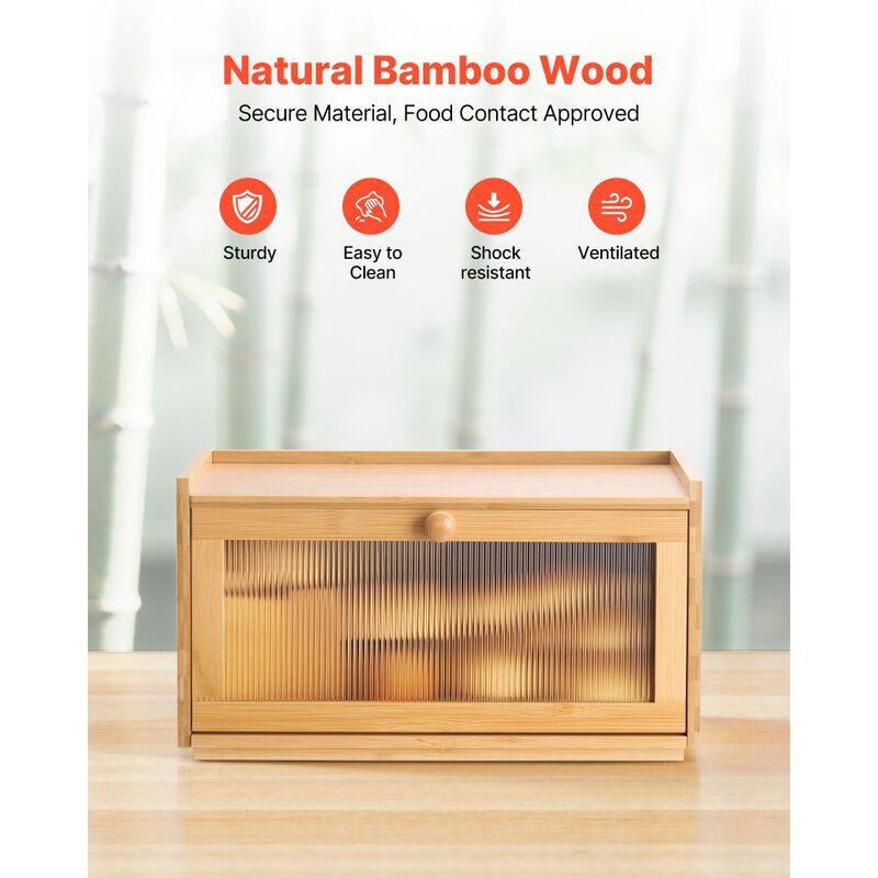 Large Wooden Bread Box for Kitchen Counter, Bread Storage Bin with Acrylic Wavy Door-Natural image number 5