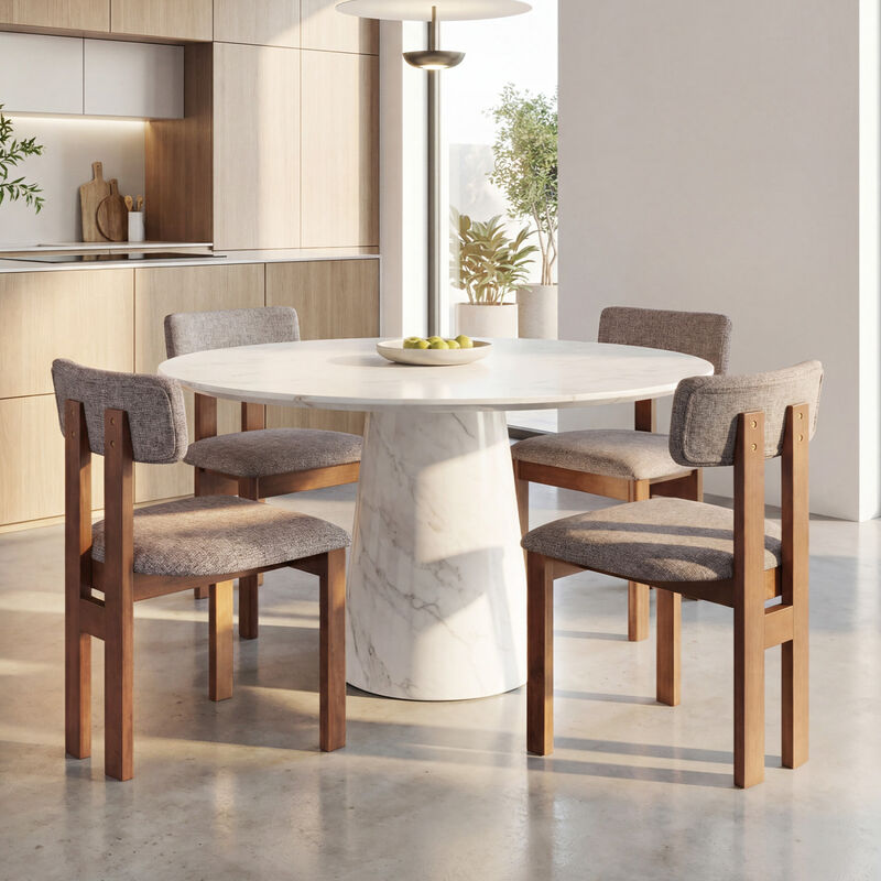 Set of 4 Upholstered Dining Chairs with Rubber Wood Legs and Curved Back image number 1