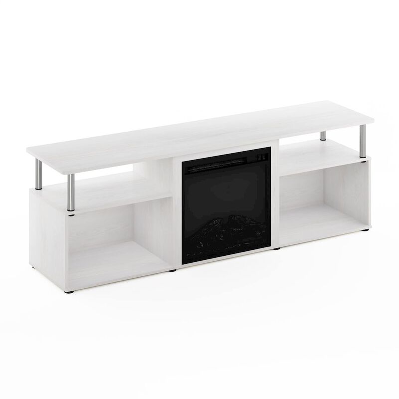 Furinno Jensen Fireplace Entertainment Center for TV up to 70 Inch with Stainless Steel Tubes, White Oak/Chrome