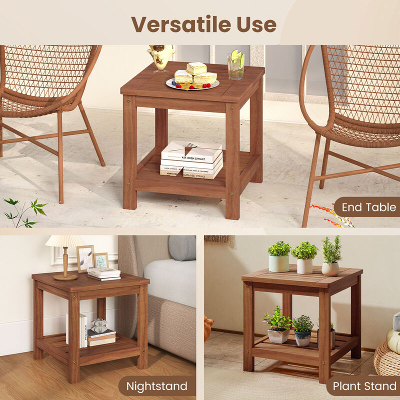 Patio Side Table, 2-Tier with Storage Shelf for Outdoor Use image number 4
