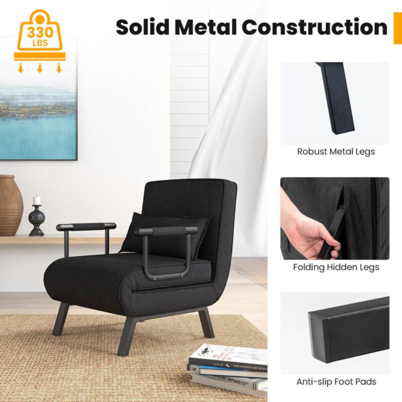 Hivvago Folding 6 Position Convertible Sleeper Bed Armchair Lounge Couch with Pillow