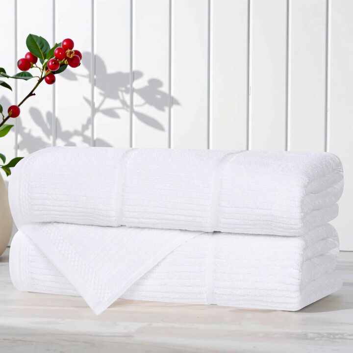 Viscose Cotton Blend Bath Towels Set of 2 with Ribbed Texture