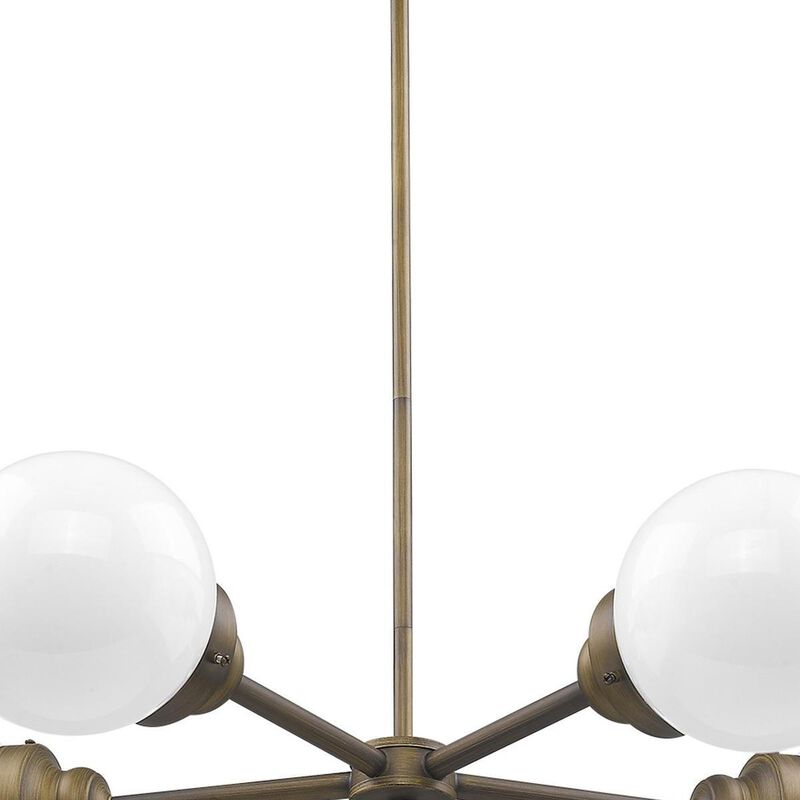 HomeRoots Bronze Five Light Metal Dimmable Chandelier With White Shades image number 2