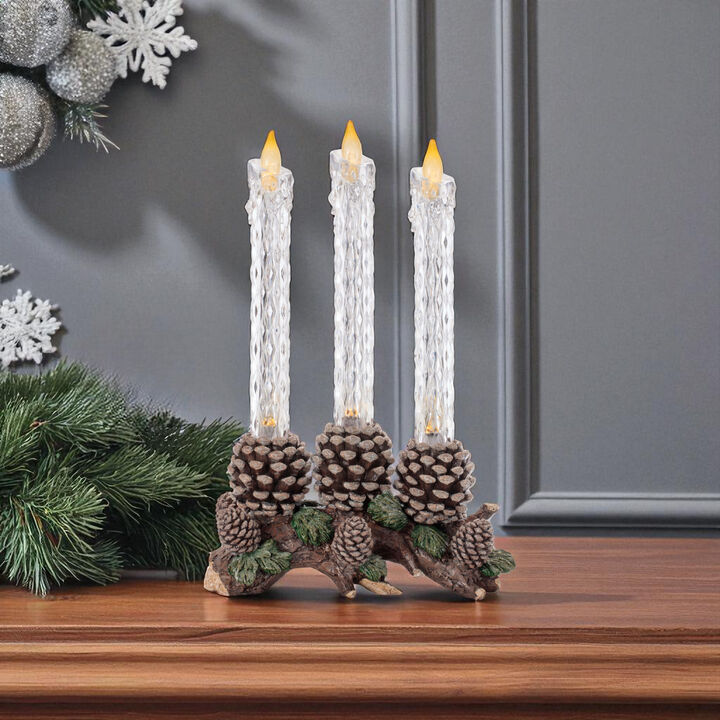 LED Flameless Taper Candle with Pinecone Base – Holiday Candle Decoration with Pine Accents for Winter Displays