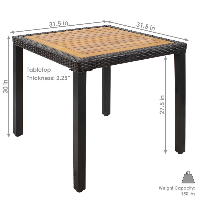 Sunnydaze 31.5 in Acacia Wood and Wicker Square Patio Dining Table