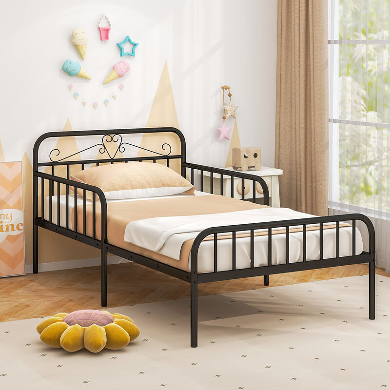 Bed Frame with Headboard and Safety Side Guardrails