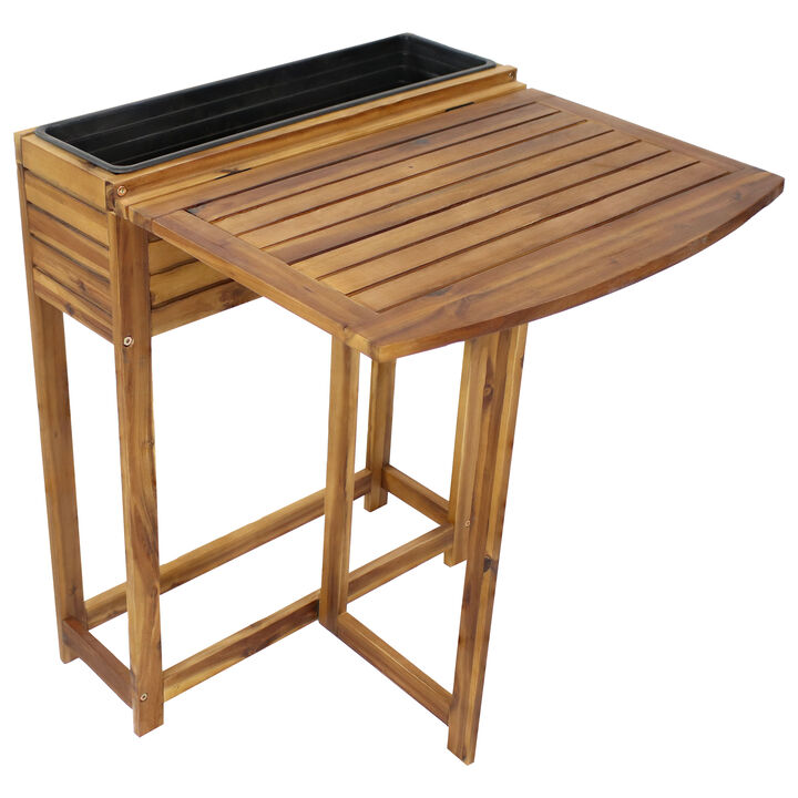 Acacia Wood Folding Table with Planter Box