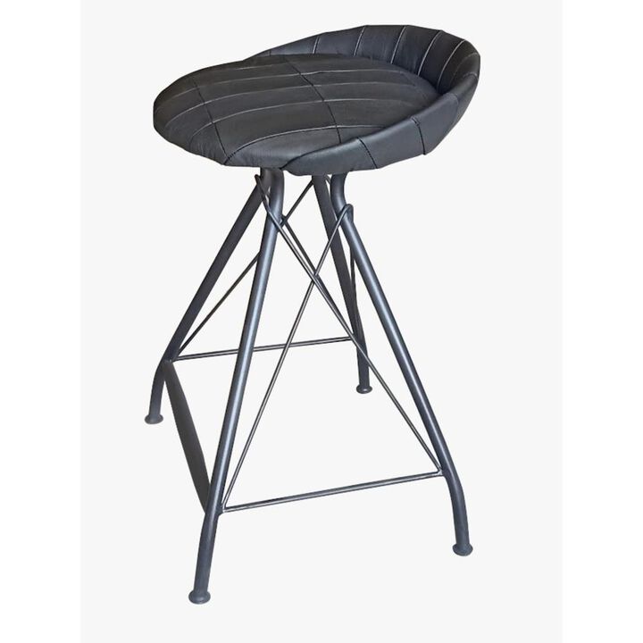 Hivvago 24 Inch Gray Leather and Iron Low Back Counter Height Swivel Bar Chair