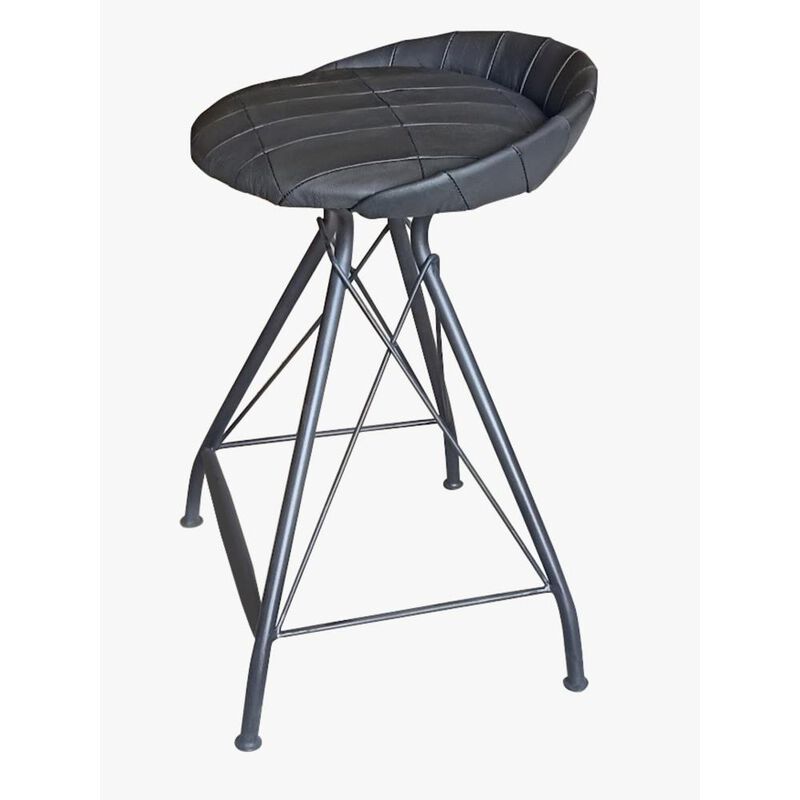 Hivvago 24 Inch Gray Leather and Iron Low Back Counter Height Swivel Bar Chair