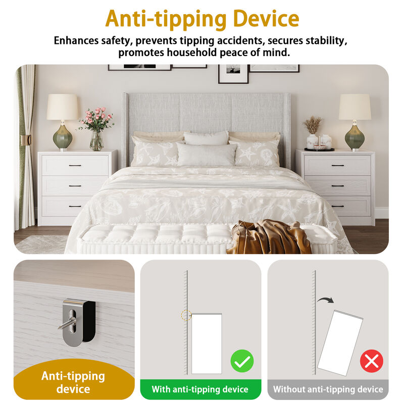 FUFU&GAGA Modern Wooden 3-Drawer Nightstand with Black Straight Pulls and Smooth Surface , (31.5 in. W x 15.7 in. D x 31.5 in. H), White