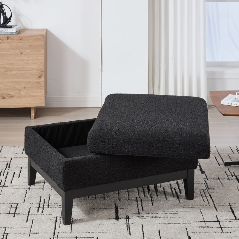 GOODSILO Upholstered Wood Base Storage Ottoman with Reversible Lid Coffee Table Foot Stool image number 4