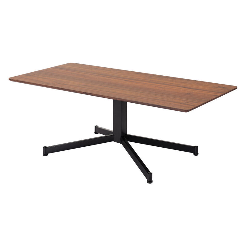 HomeRoots 48" Brown and Black Wood and Steel Pedestal Coffee Table