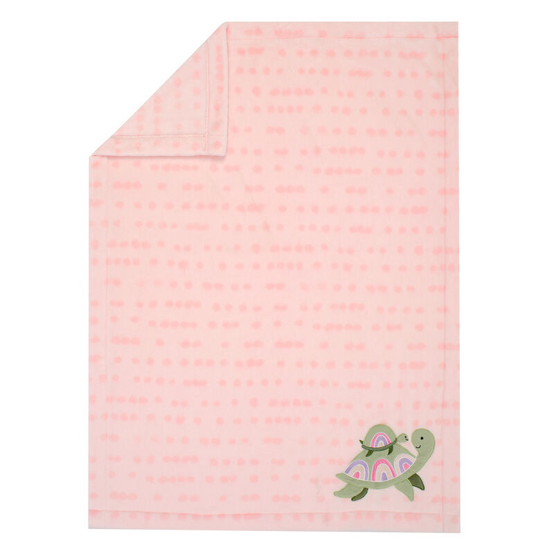 Lambs & Ivy Sea Dreams Cozy Pink Fleece Turtle Applique Baby Blanket