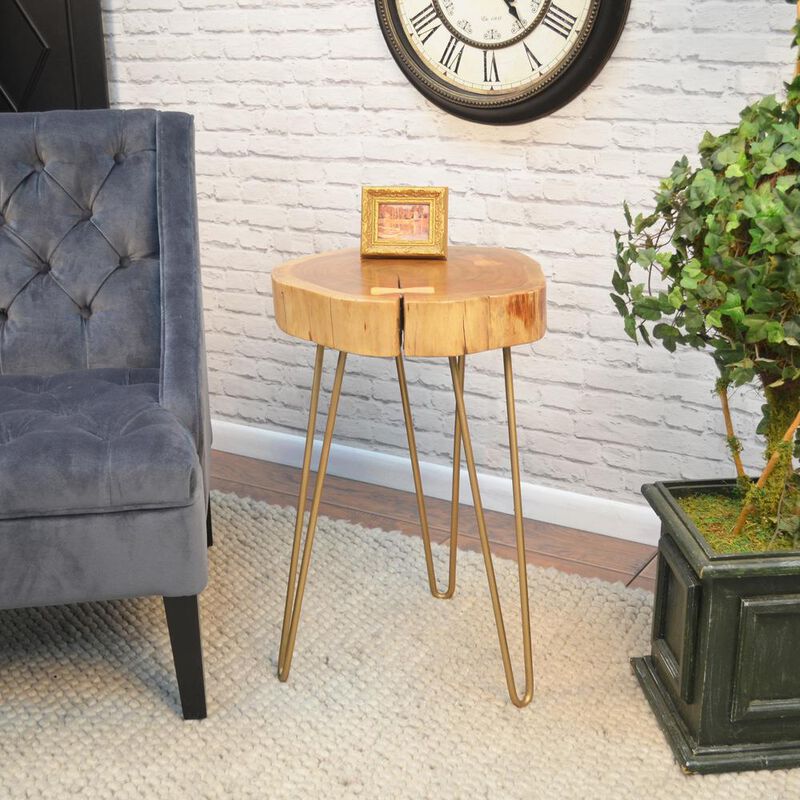 Carolina Living Seti Live Edge Accent Table - Natural Top - Gold Base