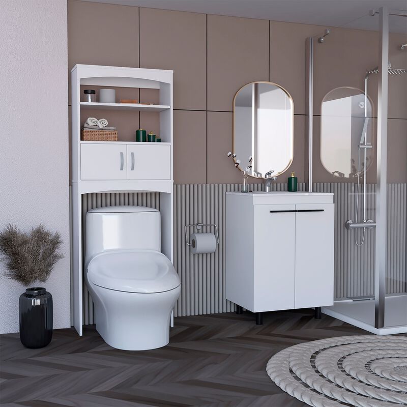 Alder 2 Piece Bathroom Set, Valetta Over The Toilet Cabinet + Dustin Free Standing Sink Cabinet, White