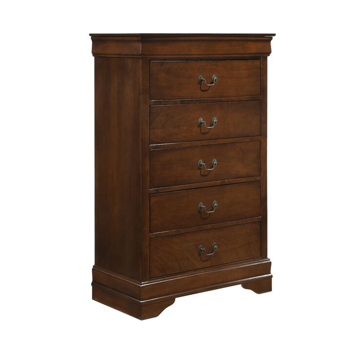 Traditional Design Bedroom Furniture 1pc Chest of 5x Drawers Brown Cherry Finish Antique Drop Handles Furniture