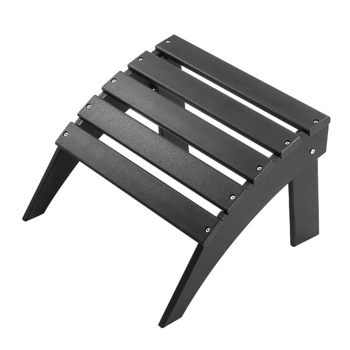 HDPE Folding Adirondack Ottoman Weather Resistant Foot Rest for Outdoor Chairs-Black