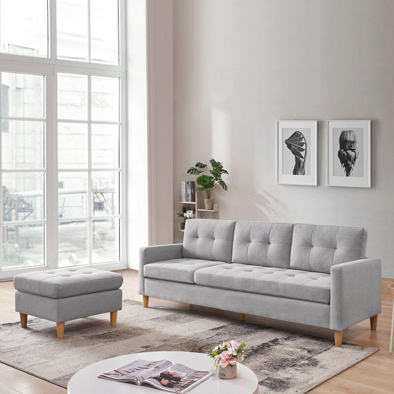 OS Home and Office Furniture Two Piece Upholstered Tufted L Shaped Sectional with Ottoman in Light Grey image number 4