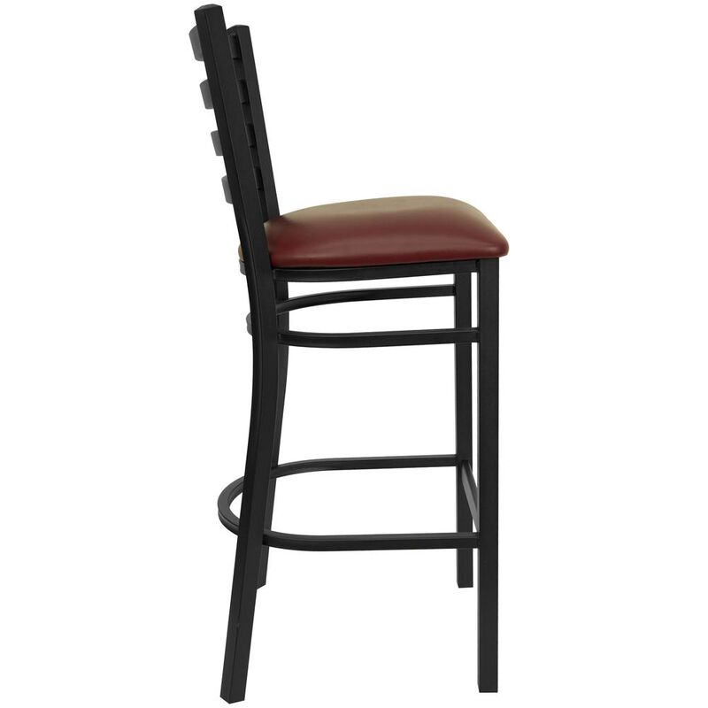 Flash Furniture HERCULES Series Black Ladder Back Metal Restaurant Barstool - Burgundy Vinyl Seat