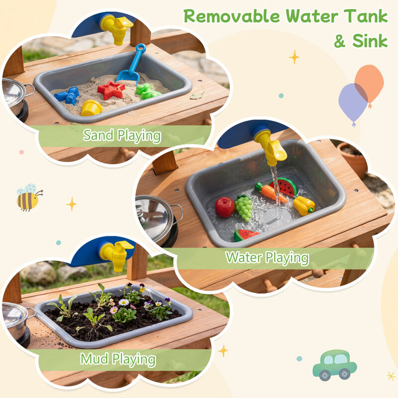 Kids Mud Kitchen Set with Sink Water Tank and 15 Accessories image number 5