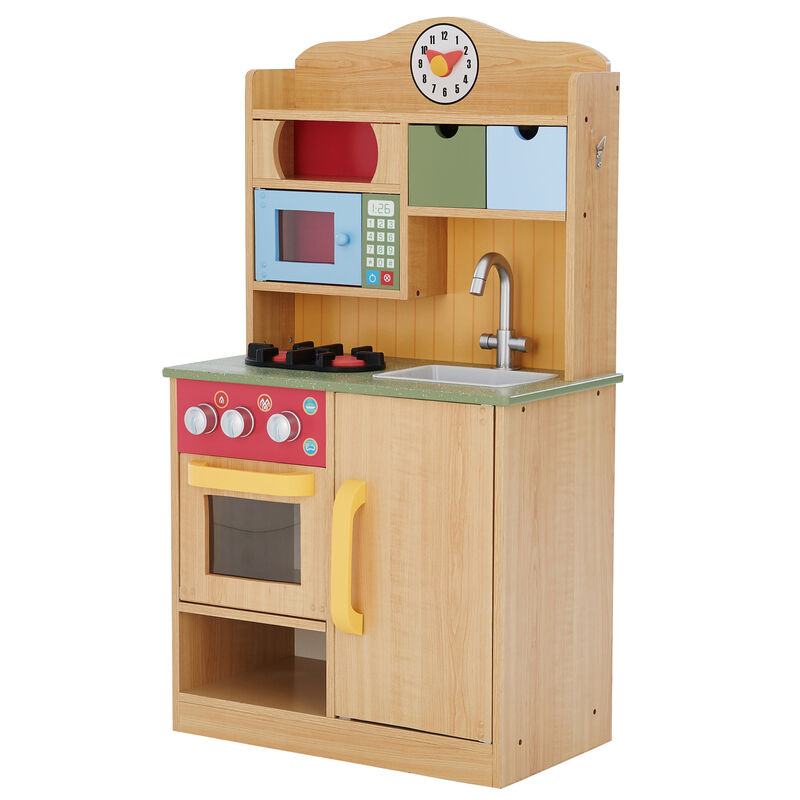 Little Chef Florence Classic Play Kitchen with 5 Kitchen Accessory Toys, Wood Grain image number 3
