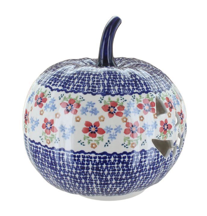 Blue Rose Polish Pottery Tulip Large Pumpkin Luminary
