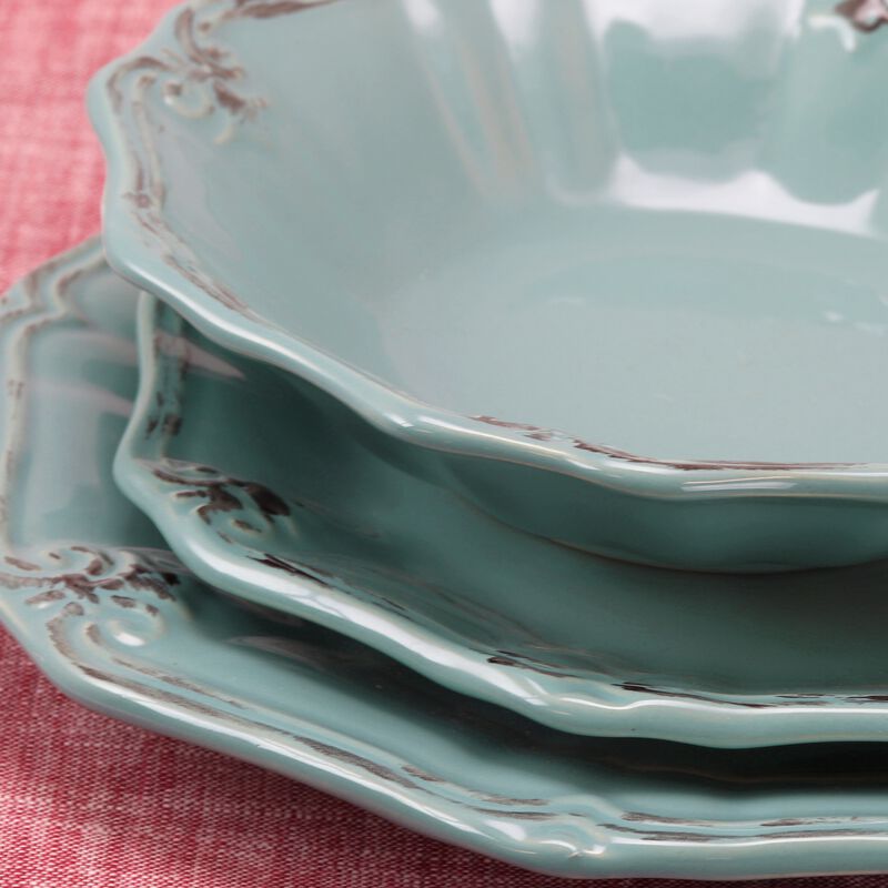 Elama Fleur De Lys 20-Piece Dinnerware Set in Turquoise