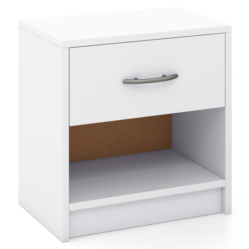 Bedside Table Nightstand with Drawer and Open Storage Shelf