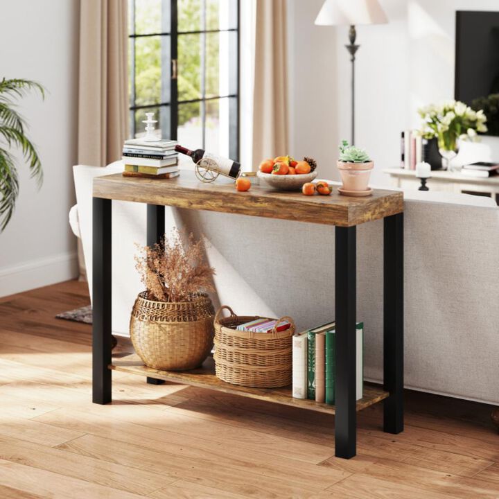 Hivvago 2-Tier Home Bar Table with Open Shelves and Storage for Home Kitchen Living Room Pub