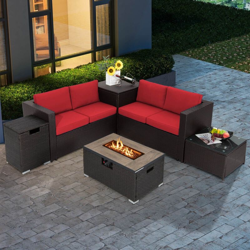 Mondawe 32" Rattan Fire Pit Set with Tank Cover & Side Table