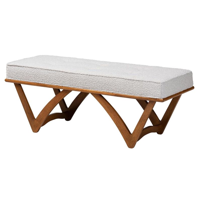 Baxton Studio Chenoa Japandi Light Grey Boucle Fabric and Walnut Brown Finished Wood Bench image number 0